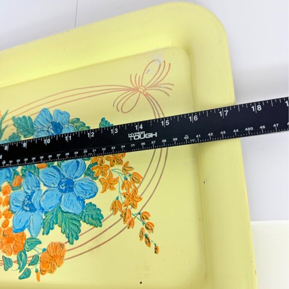 MCM 50s Floral Metal Serving Tray Decorative VTG Rustic Farmhouse Farmers Market - Picture 9 of 12